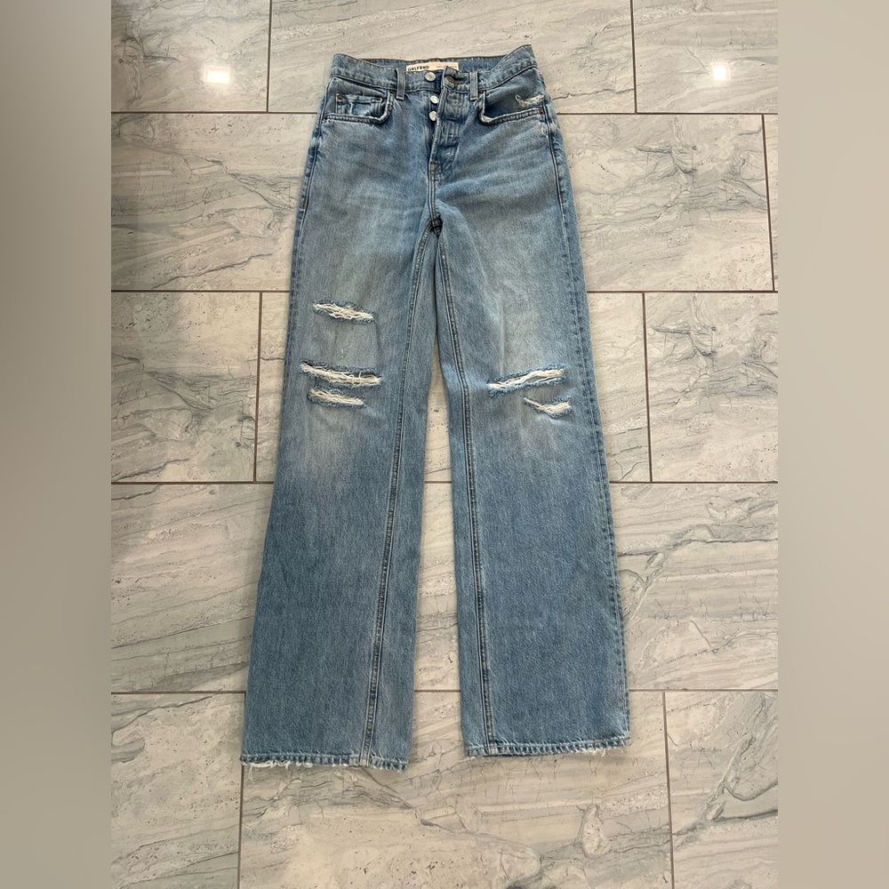 GRLFRND Helena Distressed Straight-Leg Jeans Size 24 Light Wash